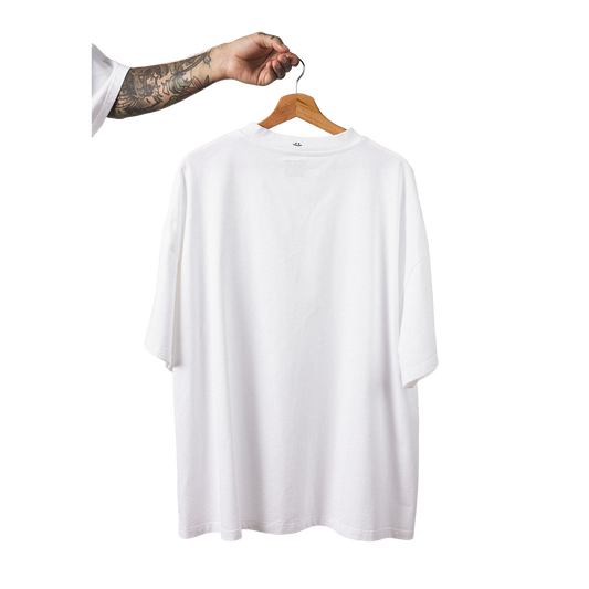 Oversized t-shirt back view minimalist graphic detail