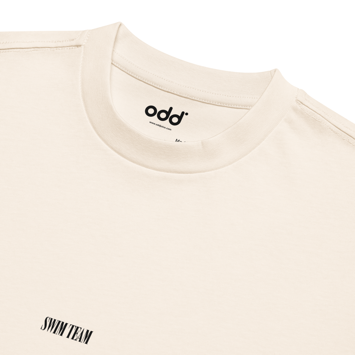 Cream boxy t-shirt, label detail – oddjuice branding