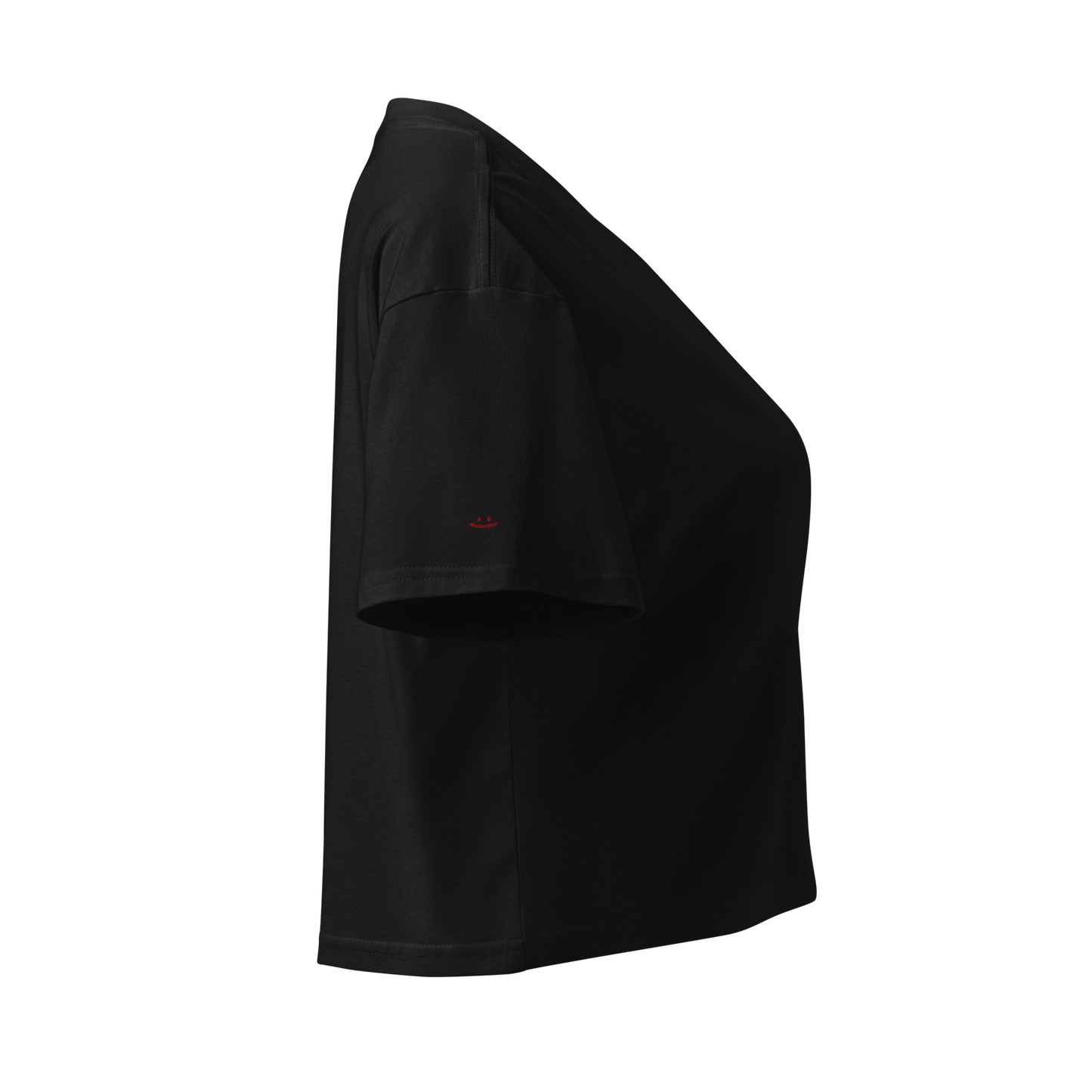 oddjuice trash crop top – side view showing cropped length and dropped shoulders