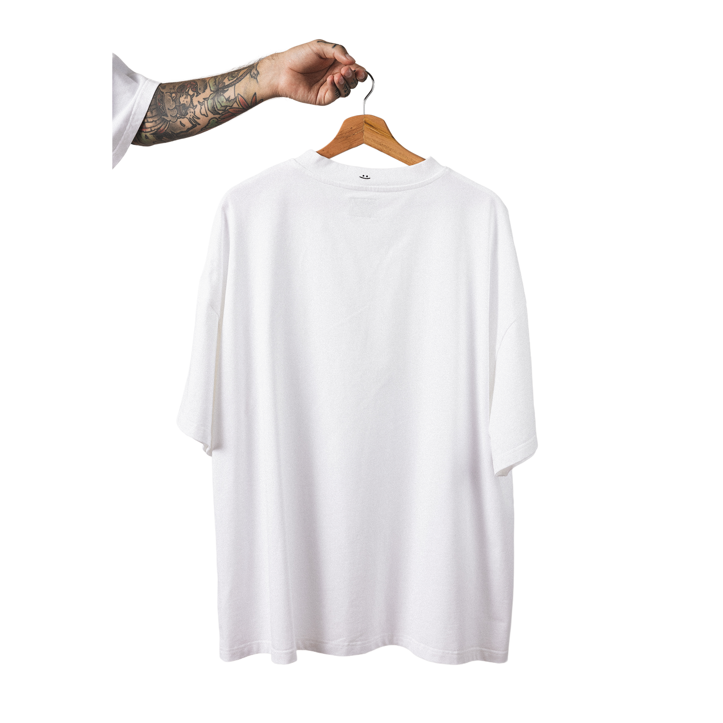 Oversized t-shirt back view minimalist graphic detail