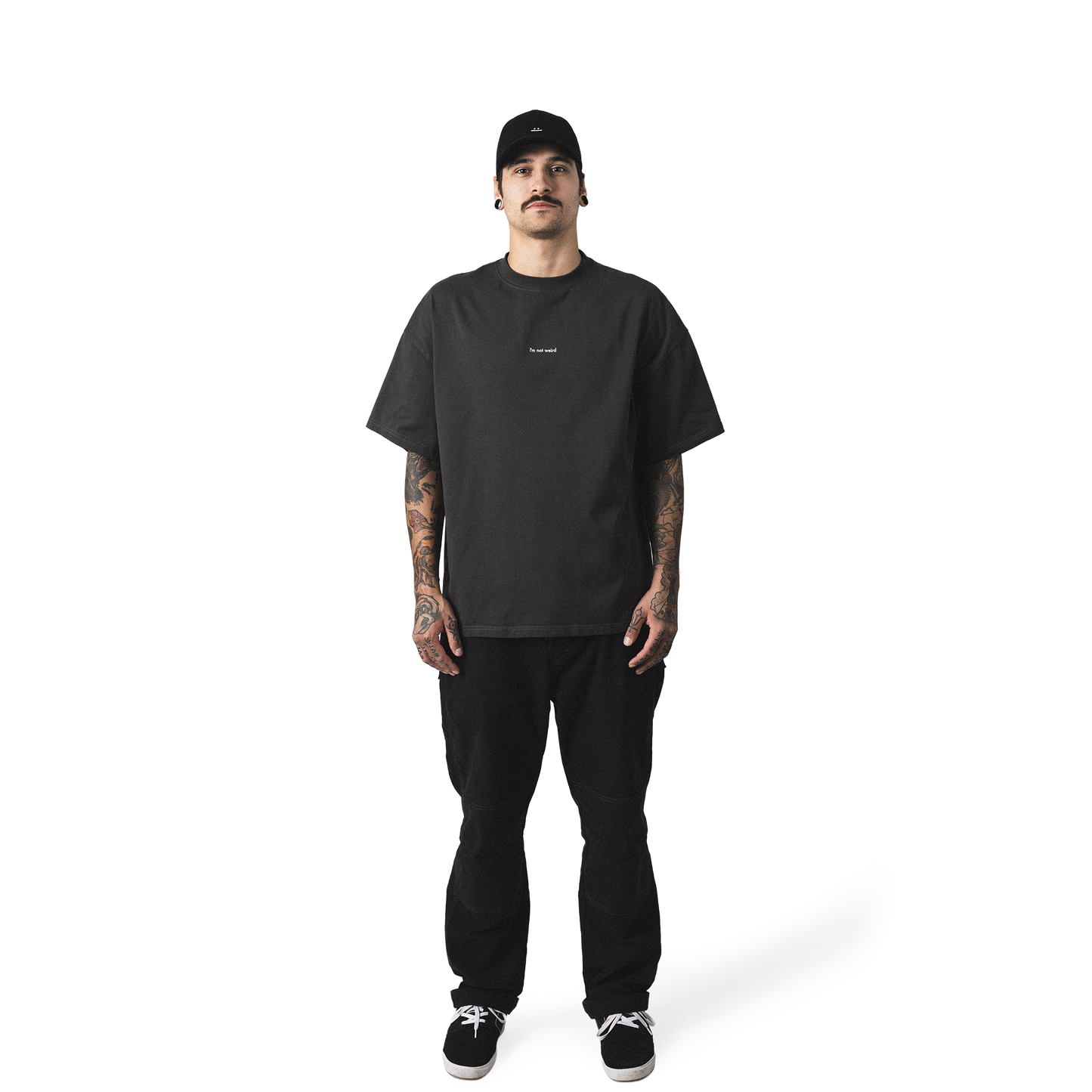 Oversized heavy cotton t-shirt front model view minimalist not weird design with embroidery