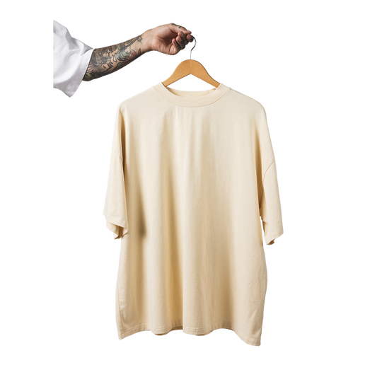 Oversized heavy cotton t-shirt front view minimalist peak male form design