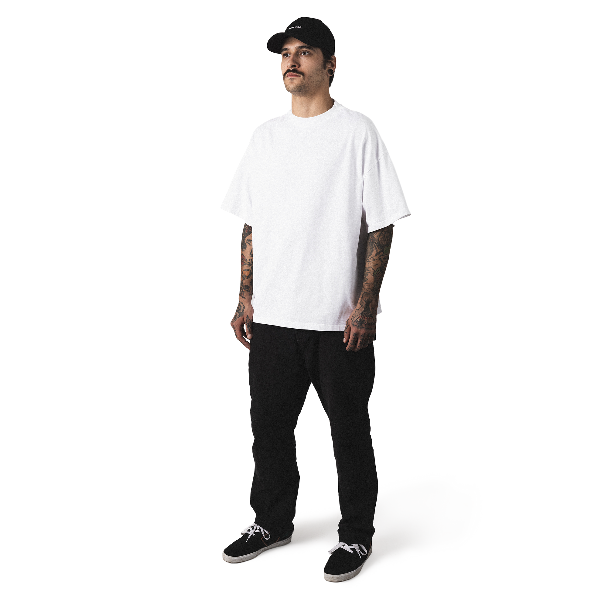 Oversized heavy cotton t-shirt front model view minimalist wisdom guardian design