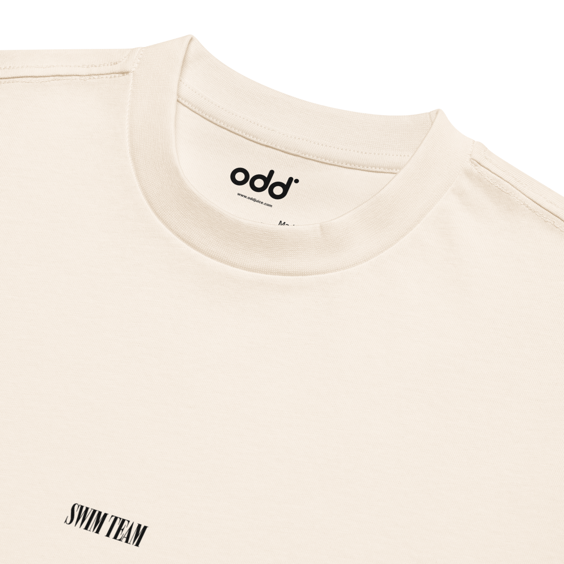 Cream boxy t-shirt, label detail – oddjuice branding