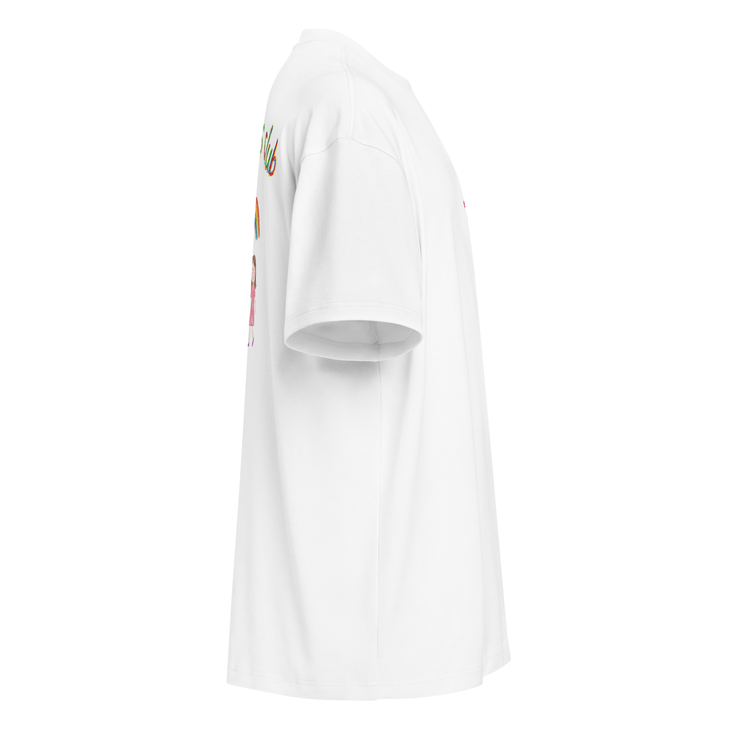 white boxy oversized unisex t-shirt, side view