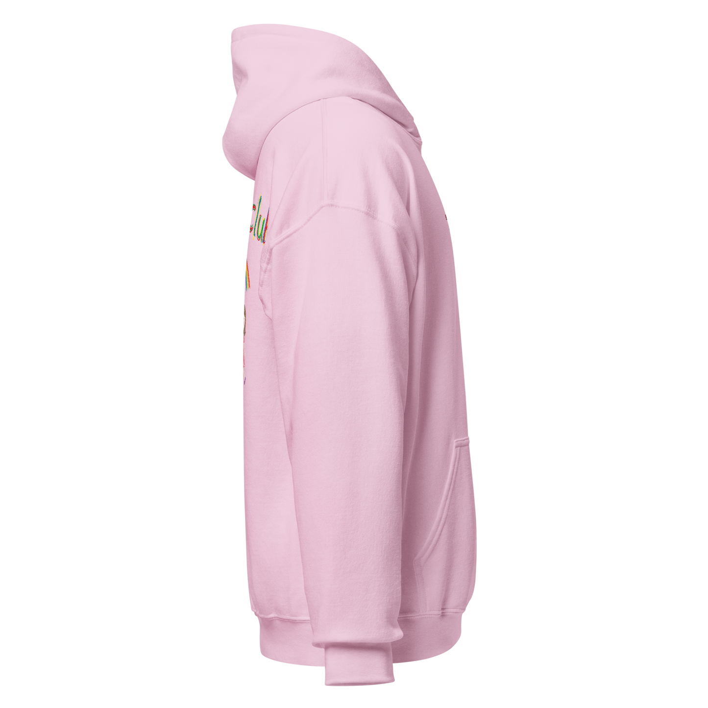 Light pink unisex hoodie, side view – full length silhouette