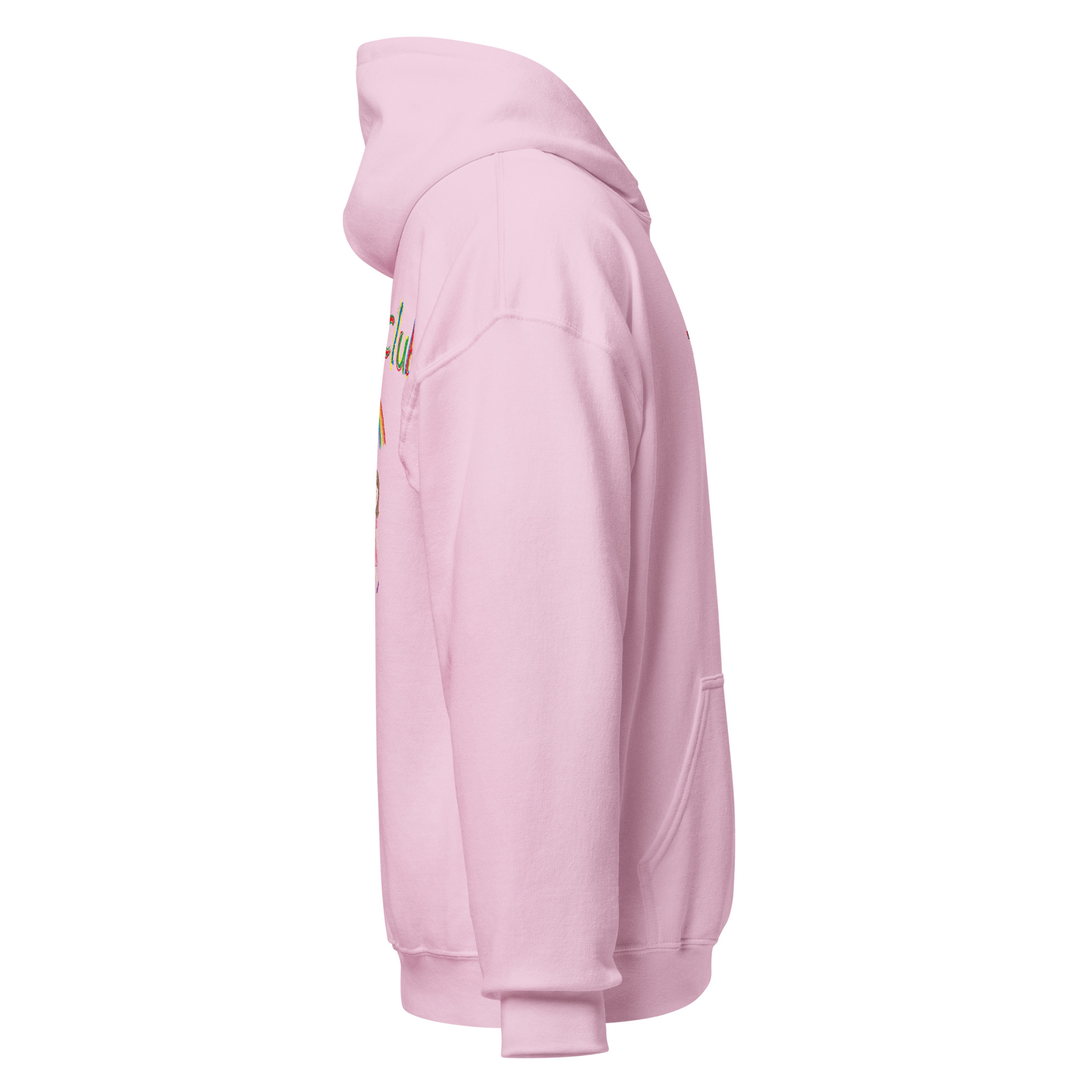 Light pink unisex hoodie, side view – full length silhouette