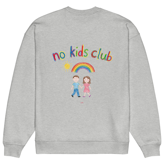 Heather grey oversized sweatshirt, back view – couple, rainbow and sun graphic print