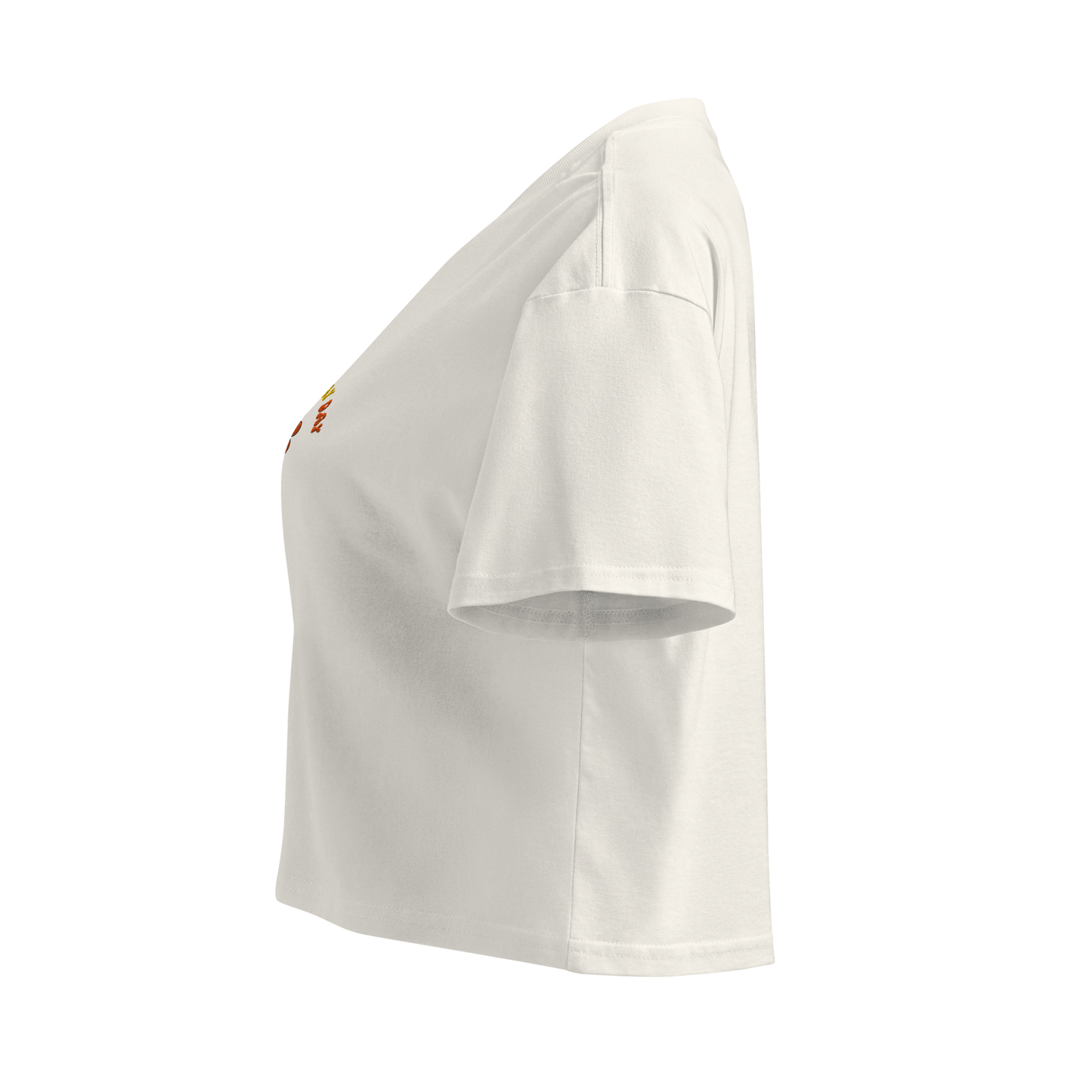 Off-White crop top, side view –  cropped length