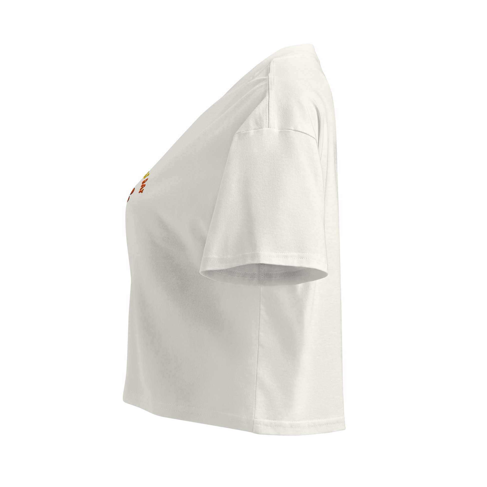 Off-White crop top, side view –  cropped length