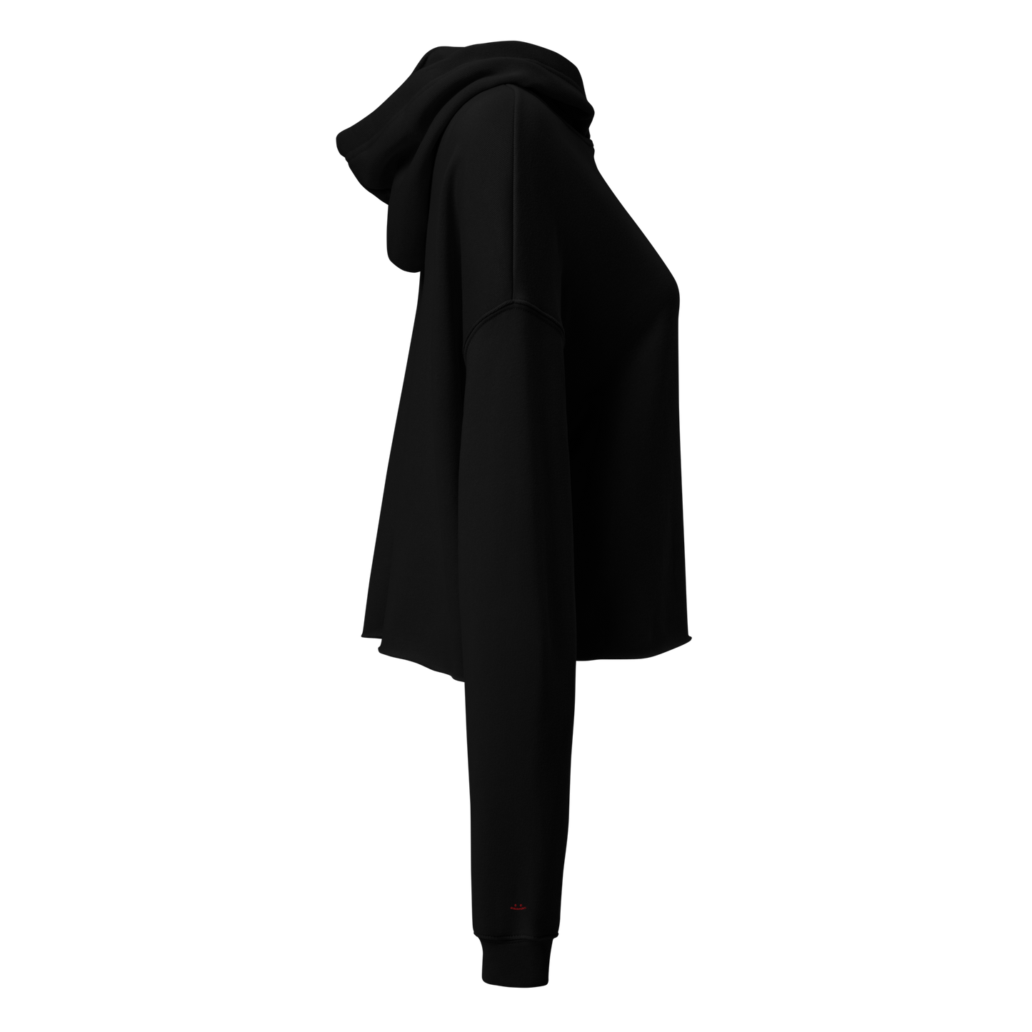oddjuice trash hoodie – side view showing open raw hem and dropped shoulders